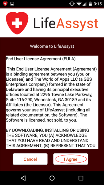 LifeAssyst Install APK Agree